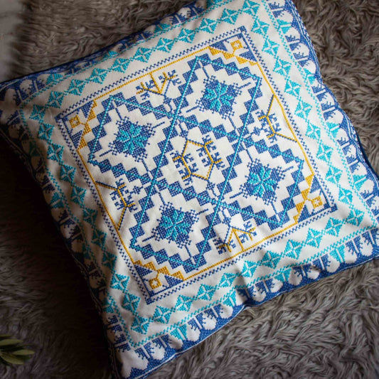 Palestine embroidery blue and white cushion cover - WATAN